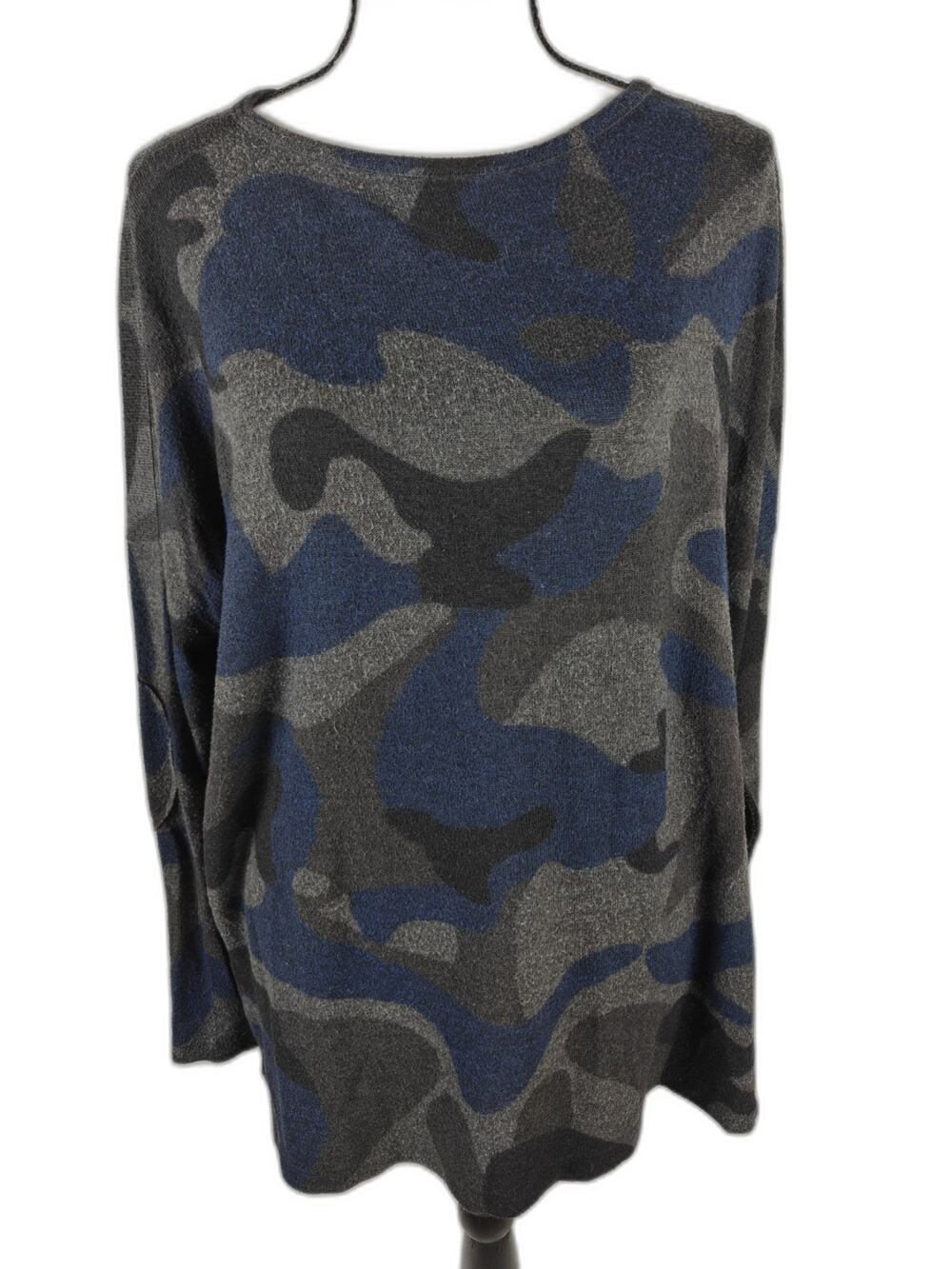 Women’s Go Couture Camo Tunic Sweater Blue Gray Size Medium